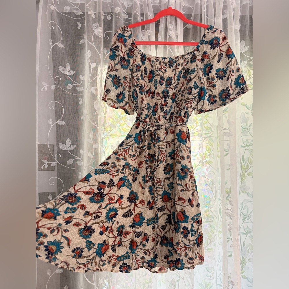 Nurture by westbound Cream Dress with Blue & Rust Floral Print